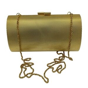 Vintage Carla Marchi Textured Goldtone Metal Kisslock Minaudière Evening Bag